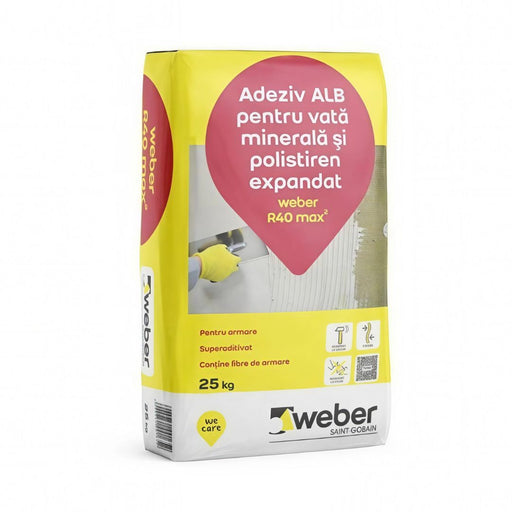 Белый клей для минеральной ваты и пенополистирола Weber R40 max2, 25 кг