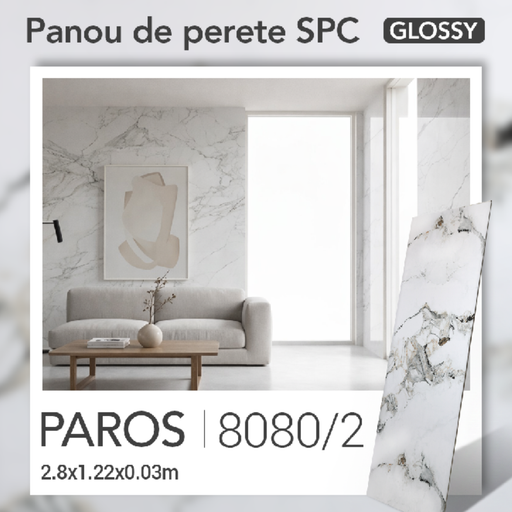 Panou de perete SPC Glossy, Paros, 8080/2 (2800×1220×3 mm)